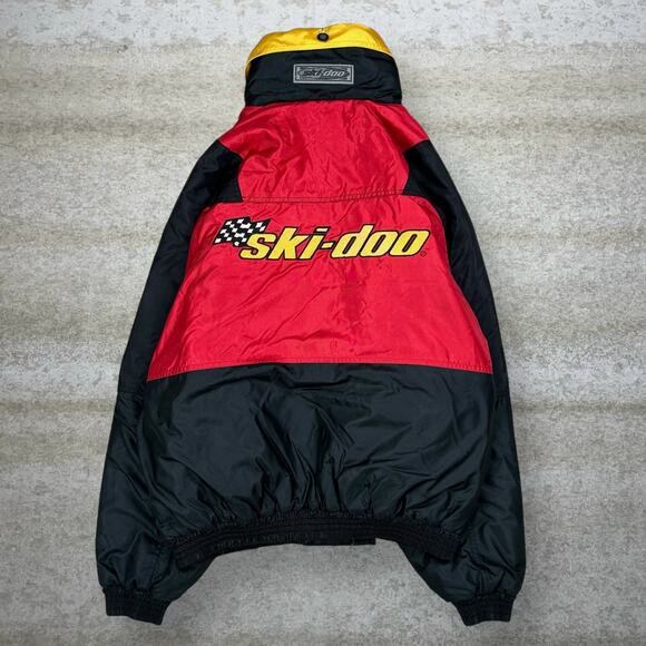 Vintage Ski Doo Puffer Ski Jacket Red Black Nylon Full Zip Insulated 90s - Picture 3 of 5